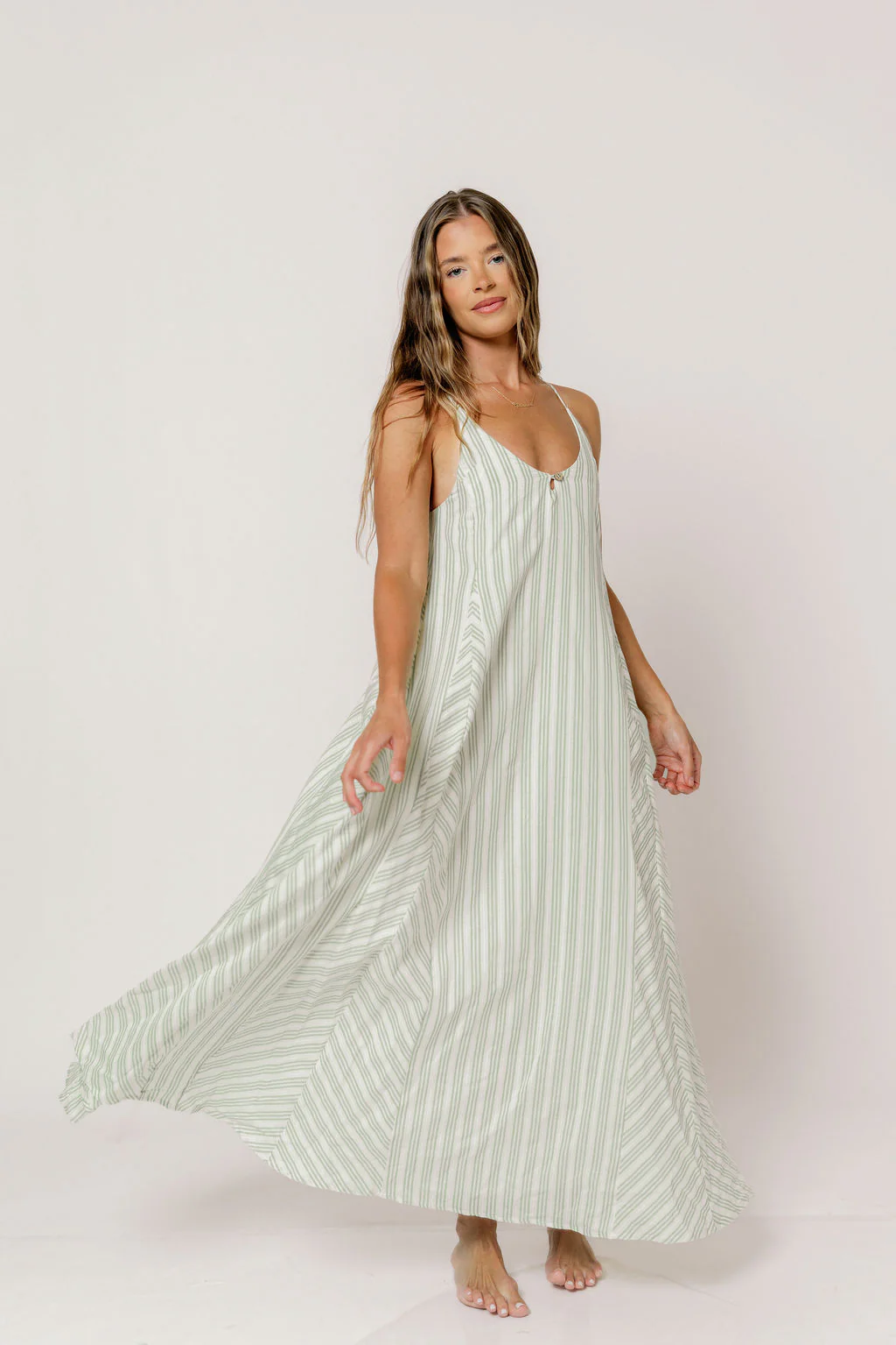 Lenna Striped Maxi Dress in Green/Ivory - Image 2