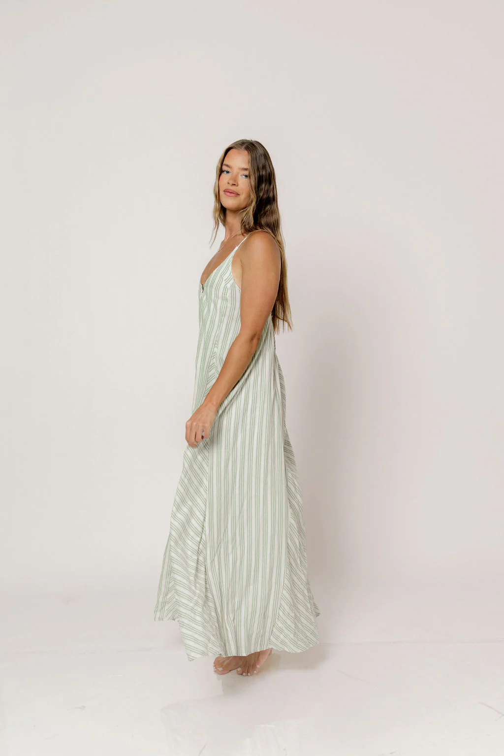Lenna Striped Maxi Dress in Green/Ivory - Image 4