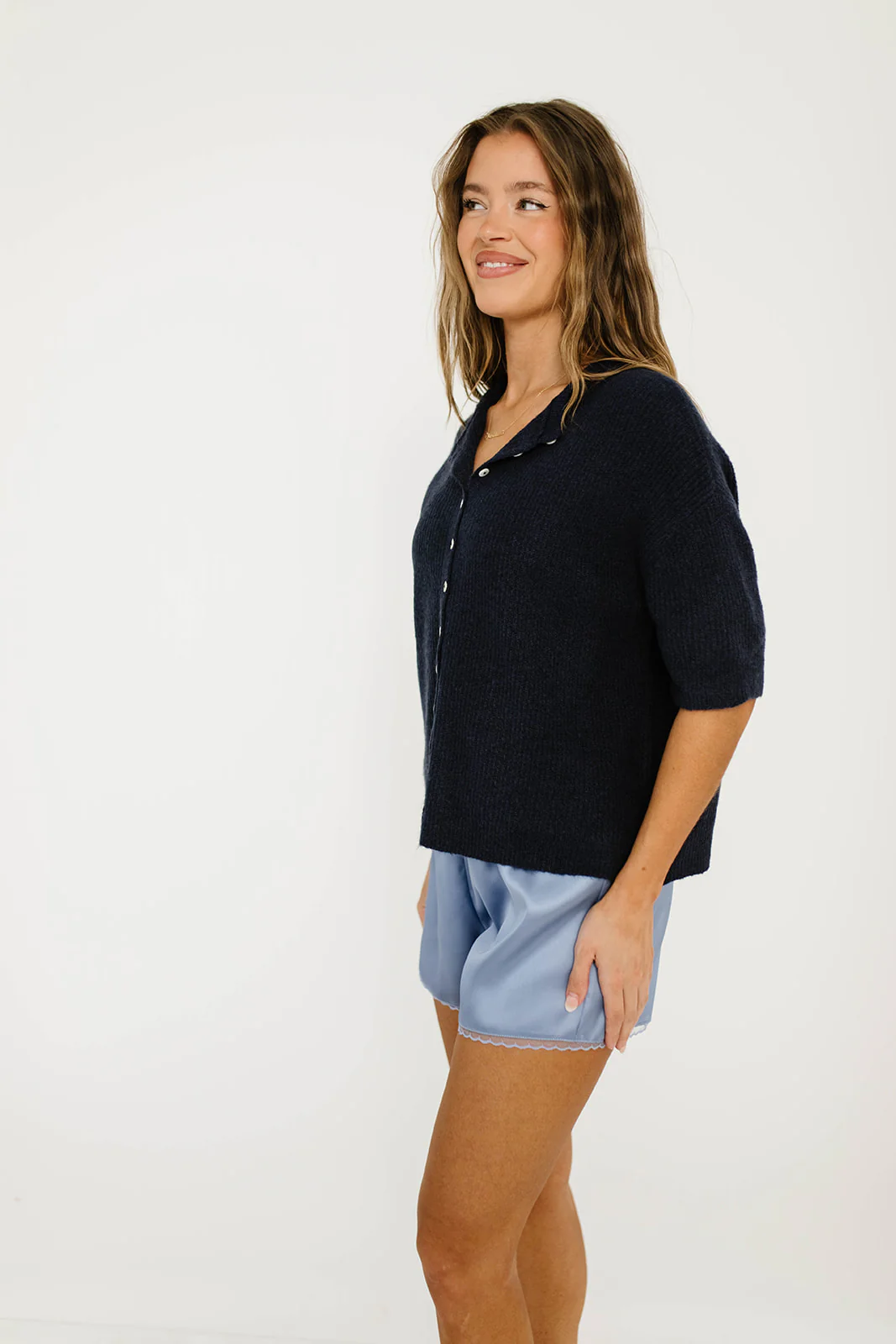 Liza Satin Shorts in Dusty Blue - Image 7