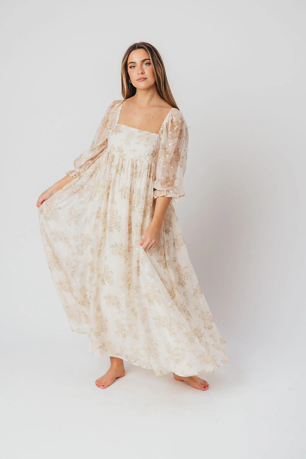 Mona Maxi Dress with Smocking in Cream Floral - Bump Friendly & Inclusive Sizing (S-3XL) - Image 10