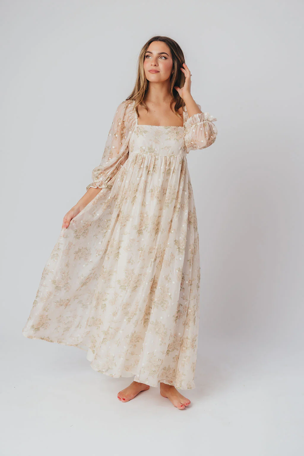 Mona Maxi Dress with Smocking in Cream Floral - Bump Friendly & Inclusive Sizing (S-3XL) - Image 11