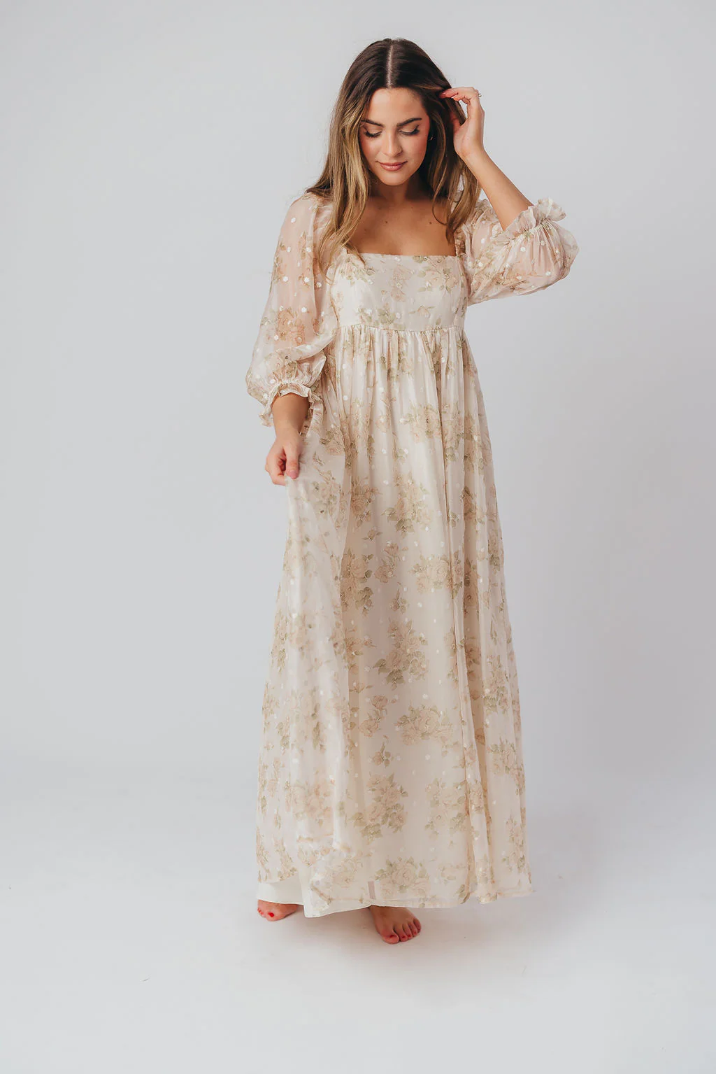 Mona Maxi Dress with Smocking in Cream Floral - Bump Friendly & Inclusive Sizing (S-3XL) - Image 12
