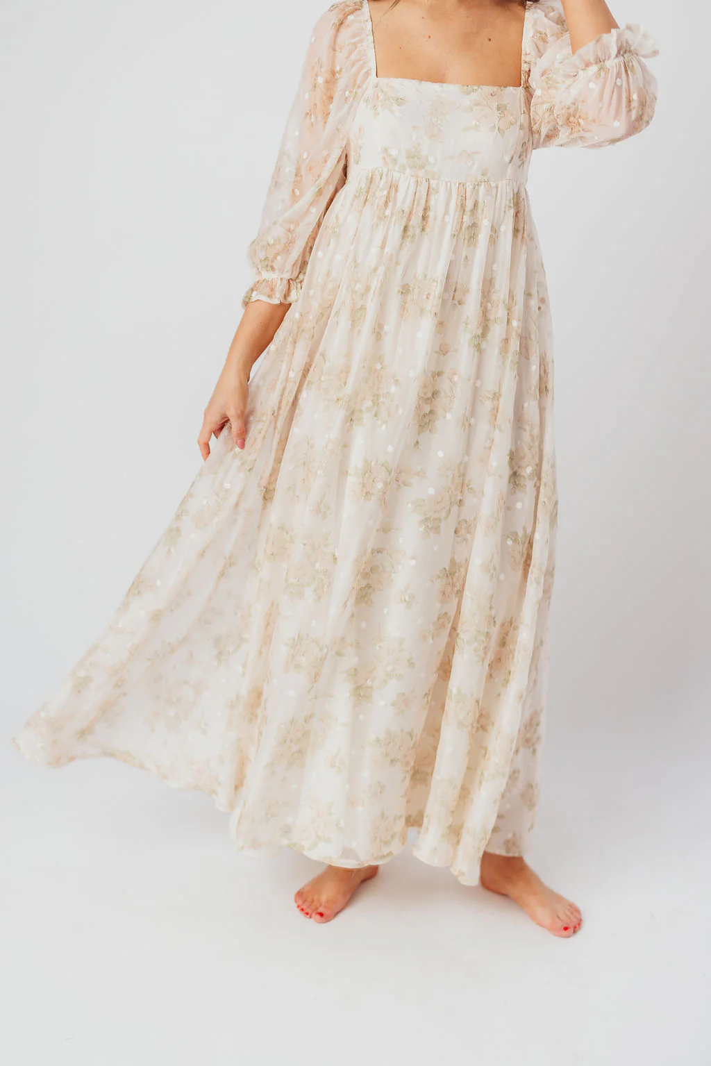 Mona Maxi Dress with Smocking in Cream Floral - Bump Friendly & Inclusive Sizing (S-3XL) - Image 13