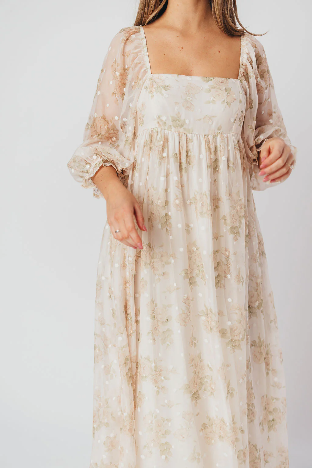 Mona Maxi Dress with Smocking in Cream Floral - Bump Friendly & Inclusive Sizing (S-3XL) - Image 14