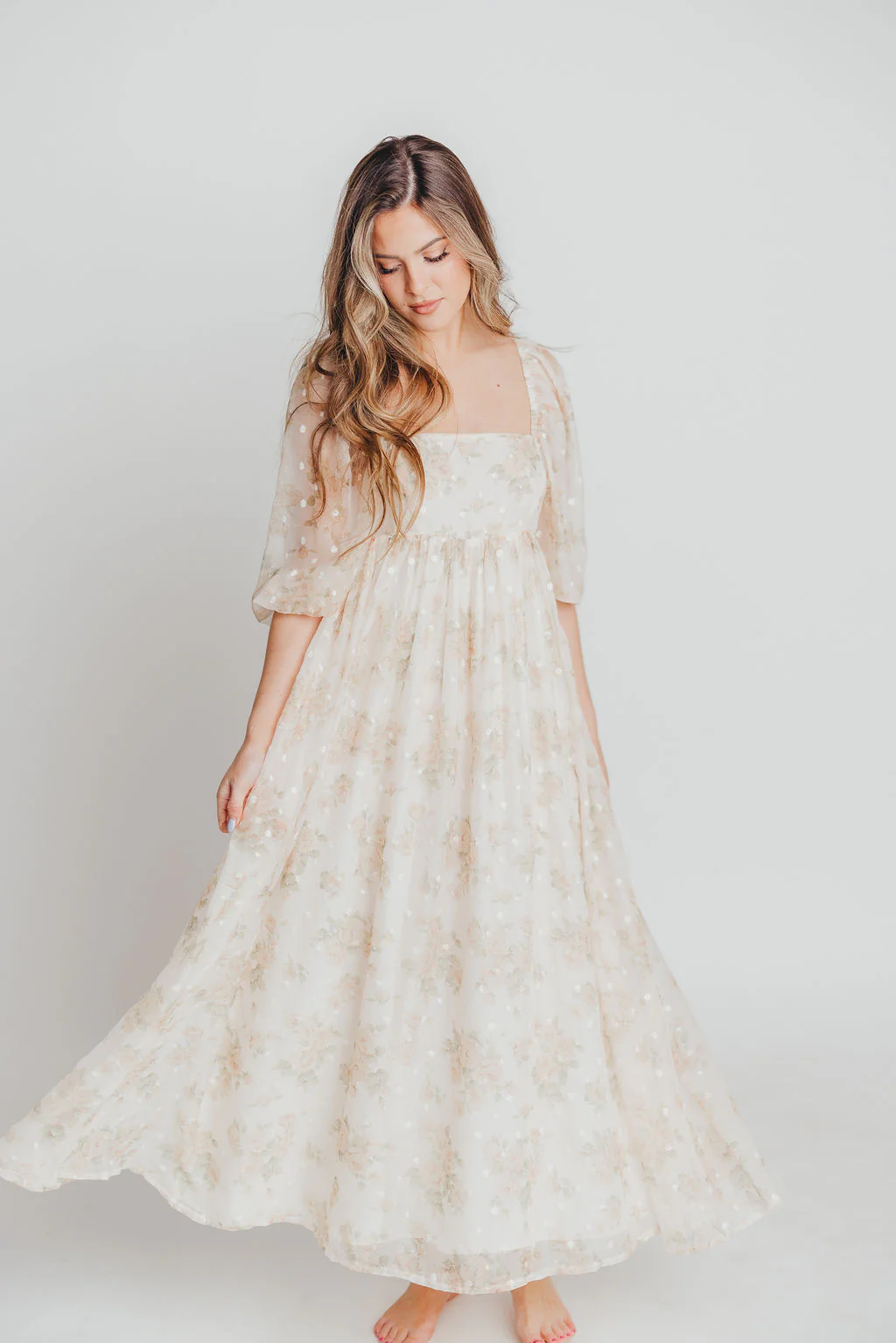 Mona Maxi Dress with Smocking in Cream Floral - Bump Friendly & Inclusive Sizing (S-3XL) - Image 16