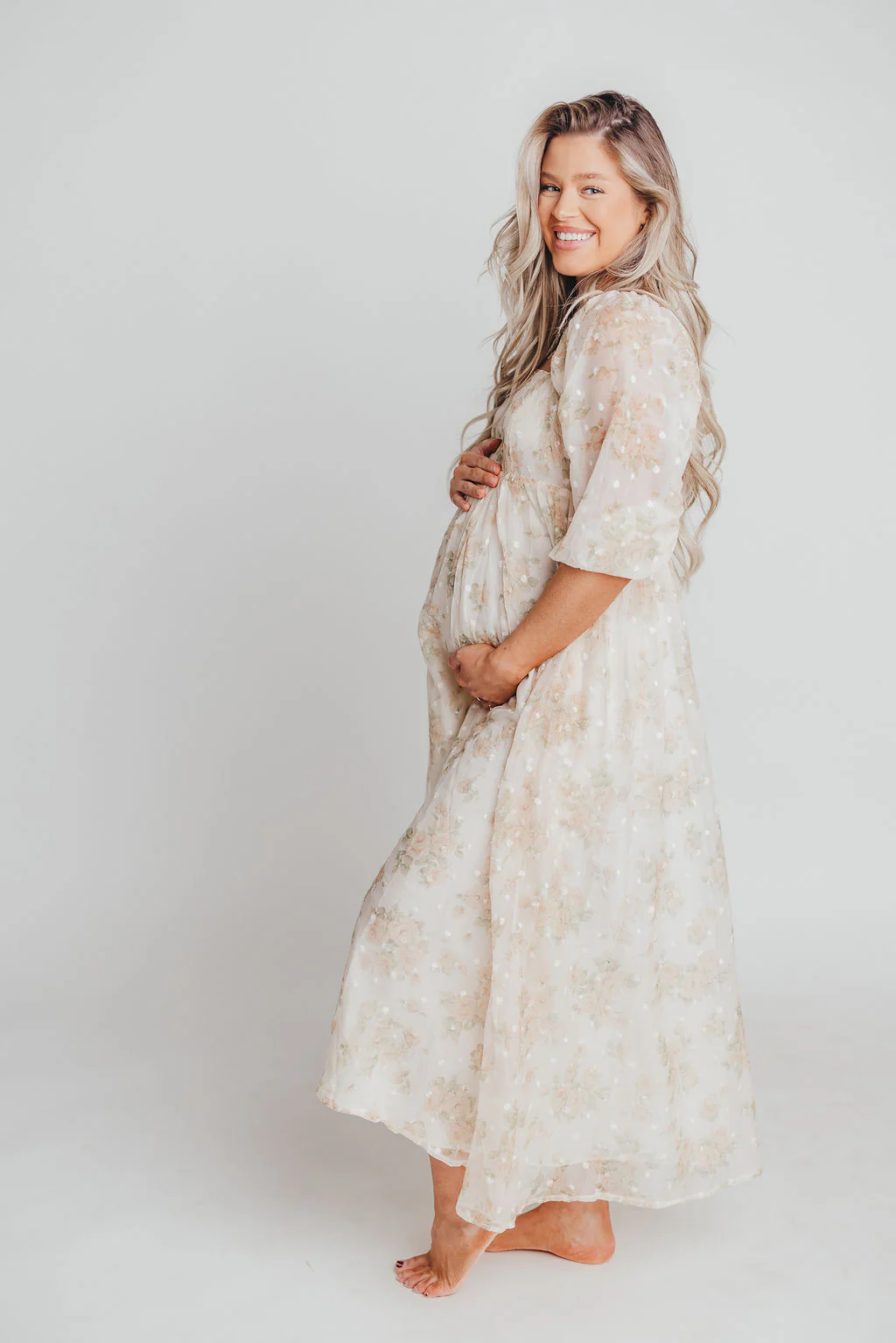 Mona Maxi Dress with Smocking in Cream Floral - Bump Friendly & Inclusive Sizing (S-3XL) - Image 17