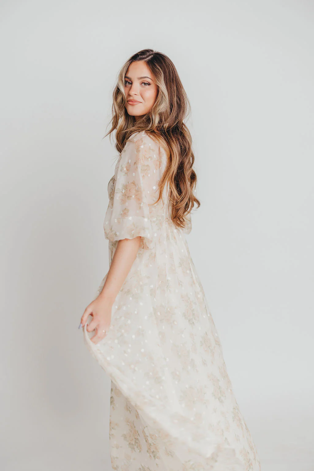 Mona Maxi Dress with Smocking in Cream Floral - Bump Friendly & Inclusive Sizing (S-3XL) - Image 18