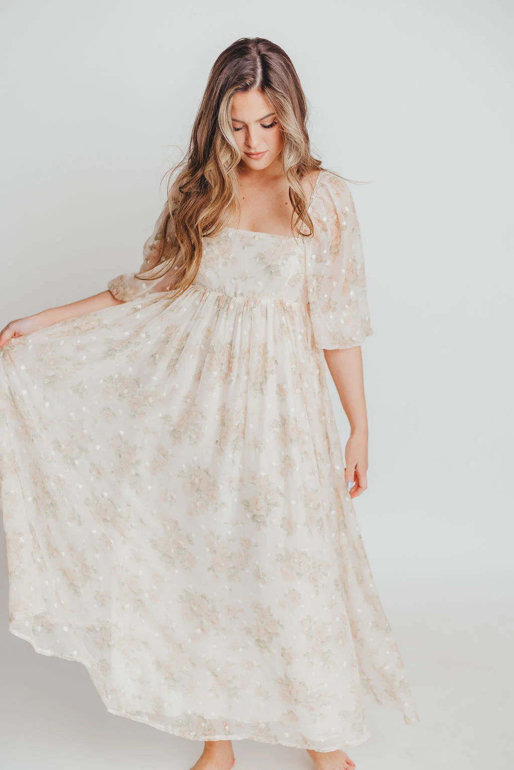 Mona Maxi Dress with Smocking in Cream Floral - Bump Friendly & Inclusive Sizing (S-3XL) - Image 19