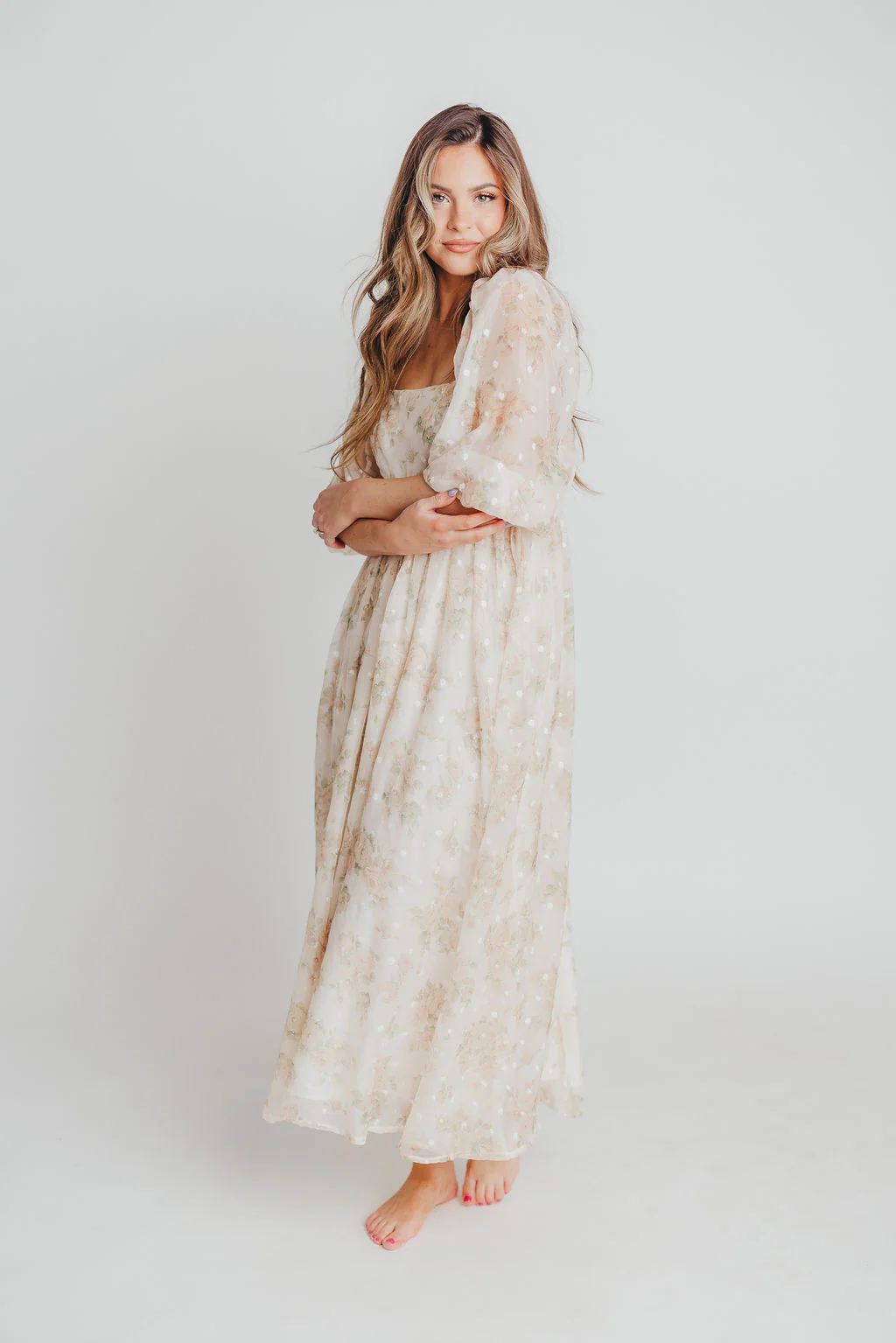 Mona Maxi Dress with Smocking in Cream Floral - Bump Friendly & Inclusive Sizing (S-3XL) - Image 20