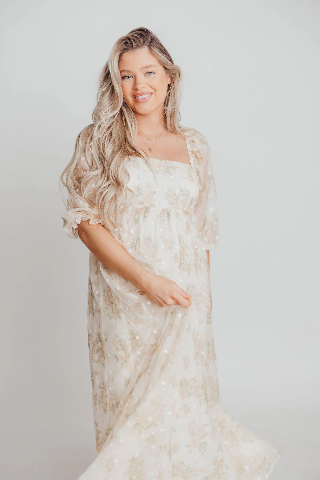 Mona Maxi Dress with Smocking in Cream Floral - Bump Friendly & Inclusive Sizing (S-3XL) - Image 22