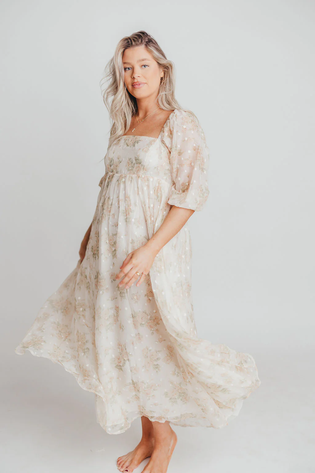Mona Maxi Dress with Smocking in Cream Floral - Bump Friendly & Inclusive Sizing (S-3XL) - Image 23