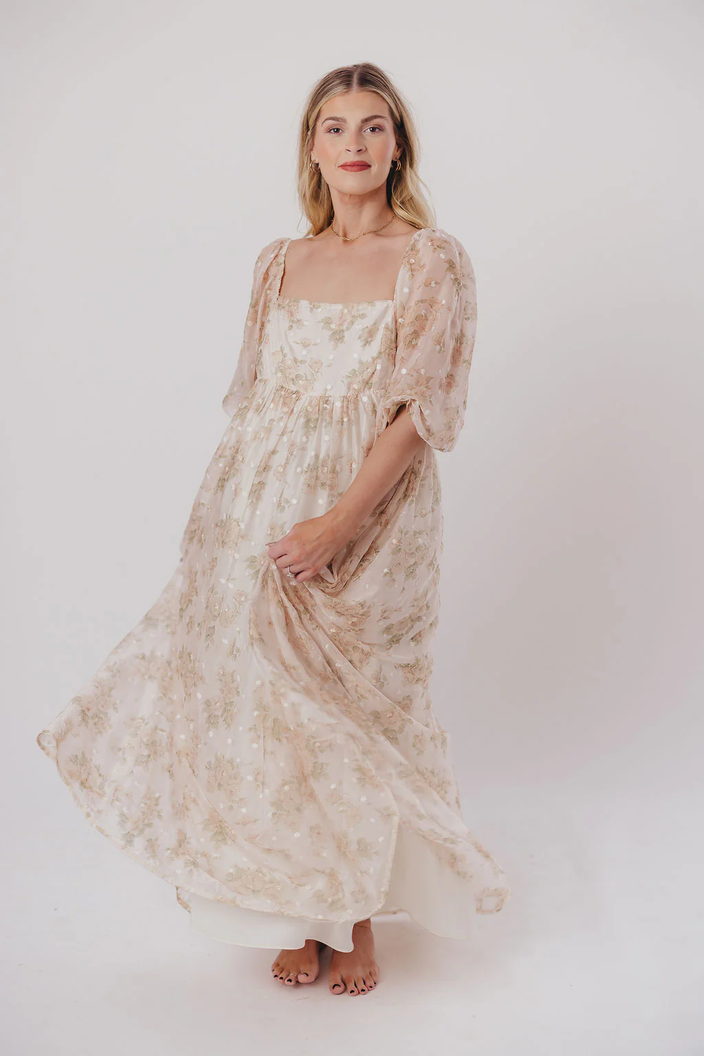 Mona Maxi Dress with Smocking in Cream Floral - Bump Friendly & Inclusive Sizing (S-3XL) - Image 24