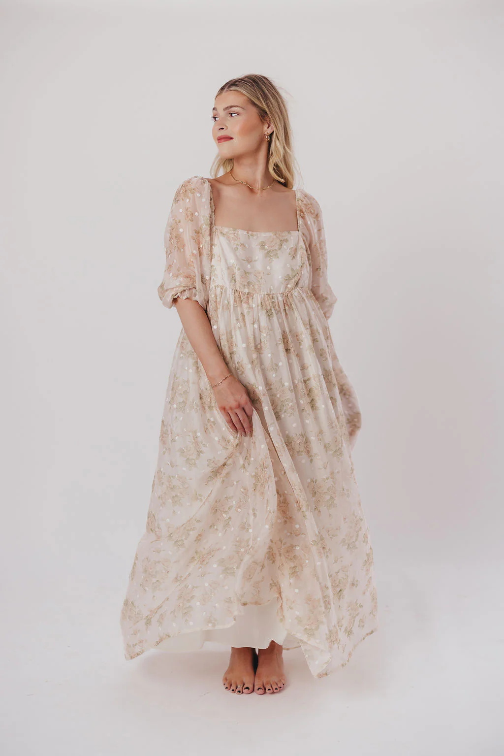 Mona Maxi Dress with Smocking in Cream Floral - Bump Friendly & Inclusive Sizing (S-3XL) - Image 25