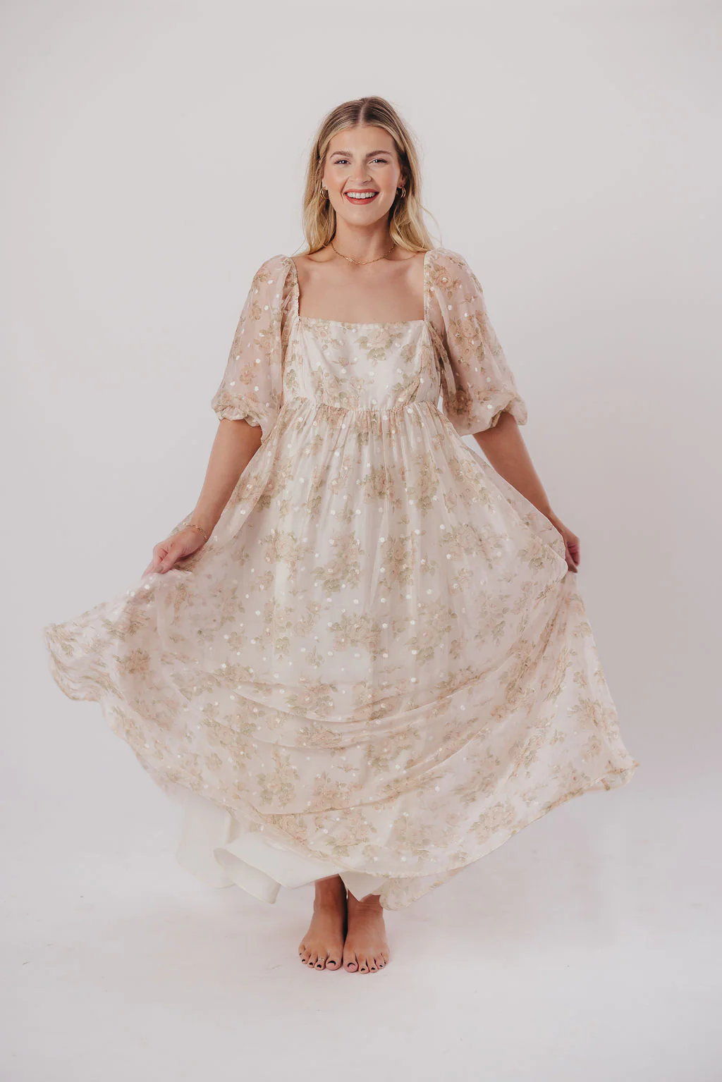 Mona Maxi Dress with Smocking in Cream Floral - Bump Friendly & Inclusive Sizing (S-3XL) - Image 26