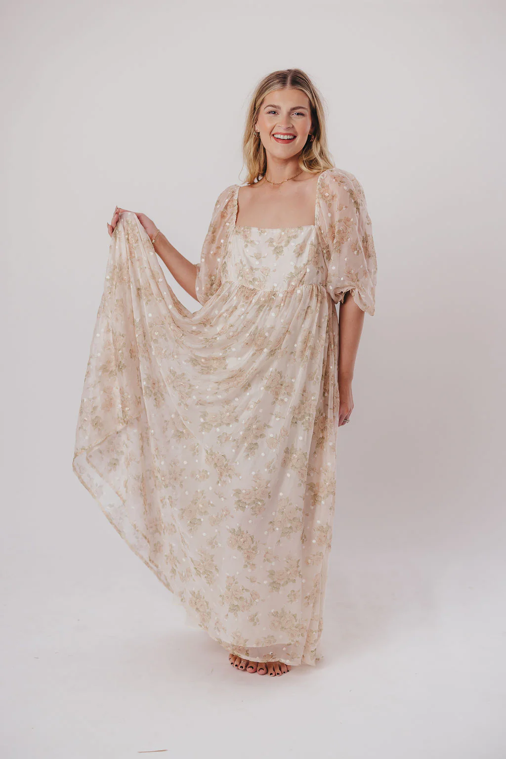 Mona Maxi Dress with Smocking in Cream Floral - Bump Friendly & Inclusive Sizing (S-3XL) - Image 27
