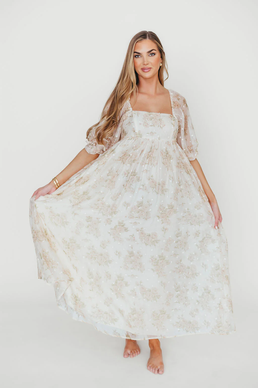 Mona Maxi Dress with Smocking in Cream Floral - Bump Friendly & Inclusive Sizing (S-3XL) - Image 3