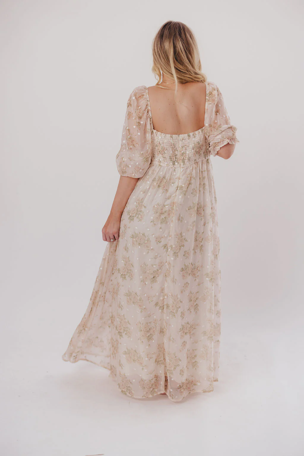 Mona Maxi Dress with Smocking in Cream Floral - Bump Friendly & Inclusive Sizing (S-3XL) - Image 30