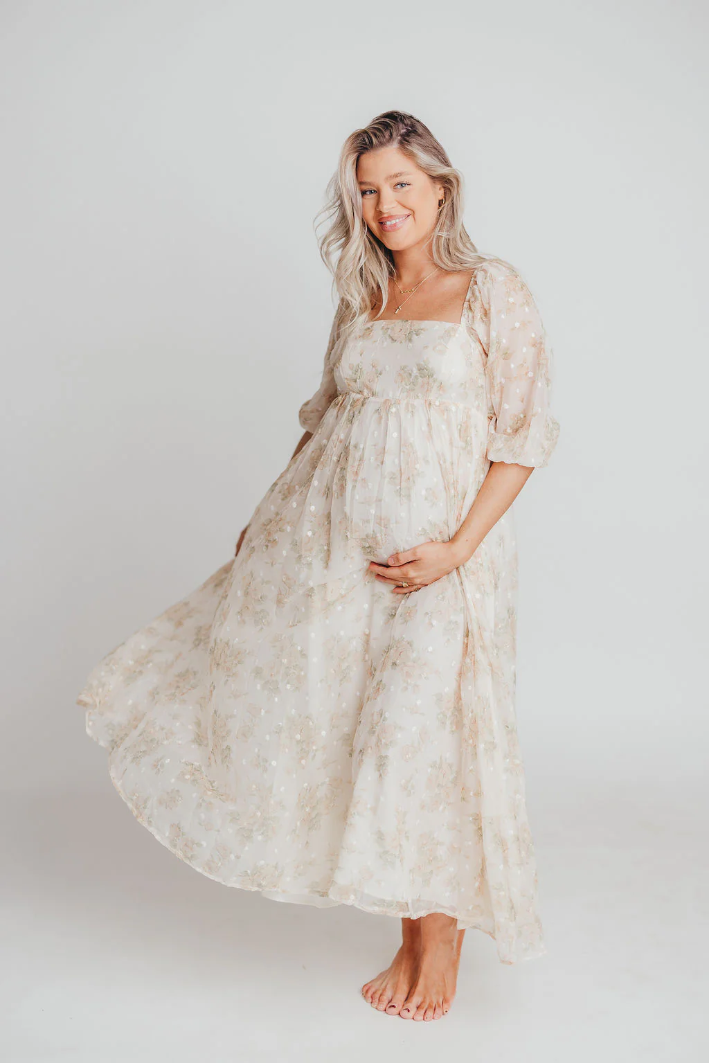 Mona Maxi Dress with Smocking in Cream Floral - Bump Friendly & Inclusive Sizing (S-3XL) - Image 4