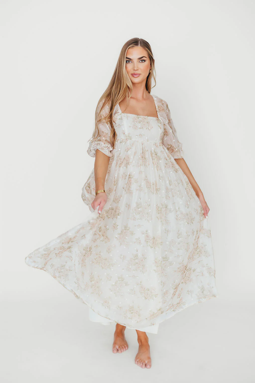 Mona Maxi Dress with Smocking in Cream Floral - Bump Friendly & Inclusive Sizing (S-3XL) - Image 47