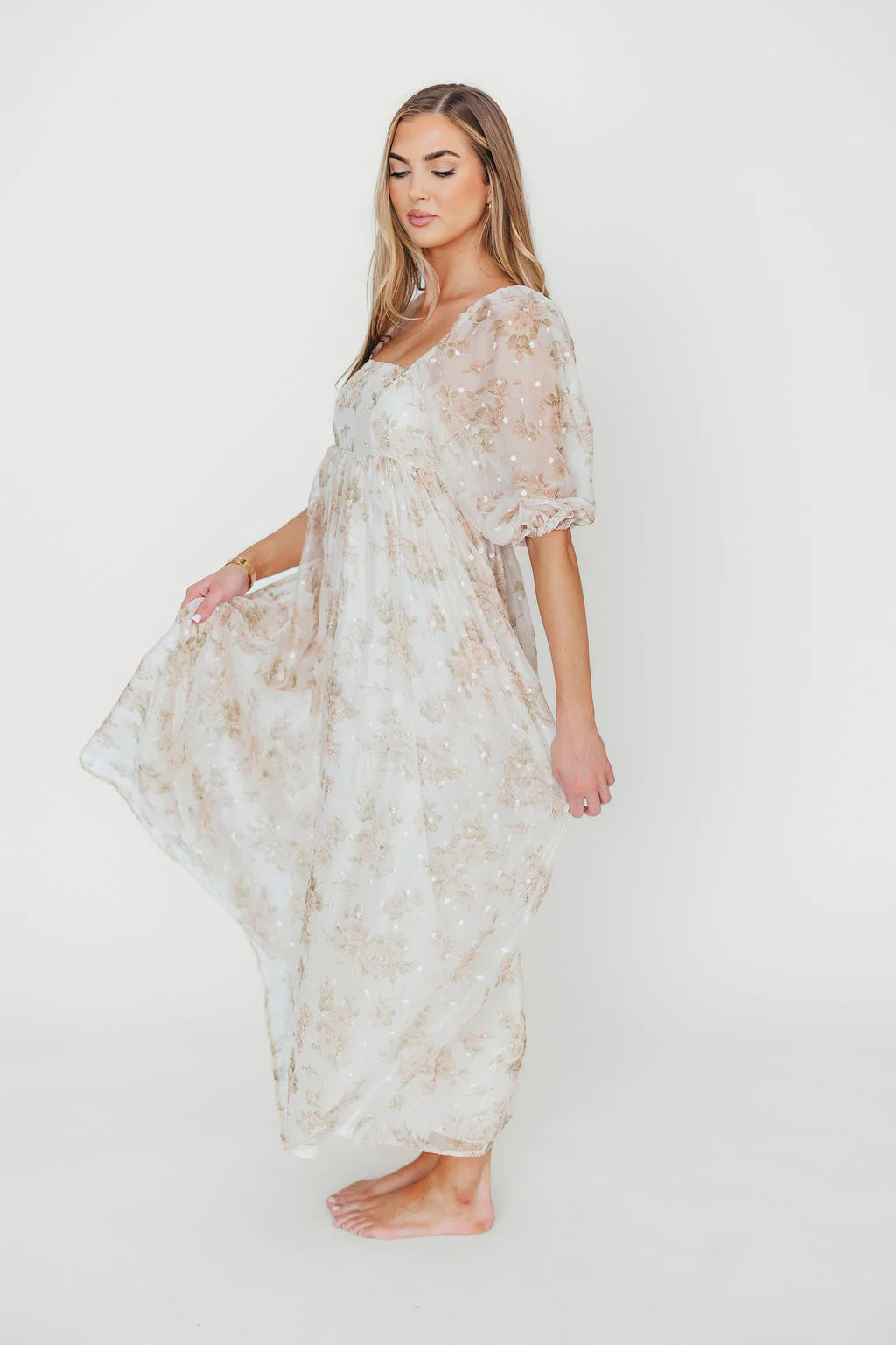 Mona Maxi Dress with Smocking in Cream Floral - Bump Friendly & Inclusive Sizing (S-3XL) - Image 48