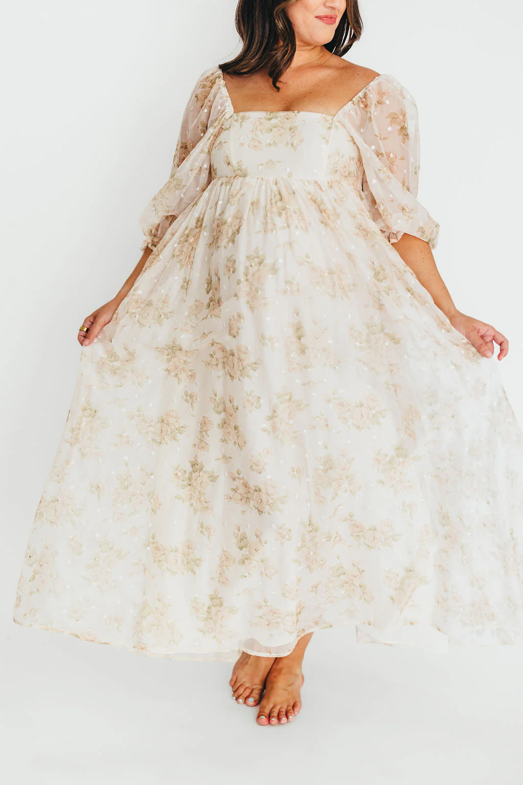 Mona Maxi Dress with Smocking in Cream Floral - Bump Friendly & Inclusive Sizing (S-3XL) - Image 56