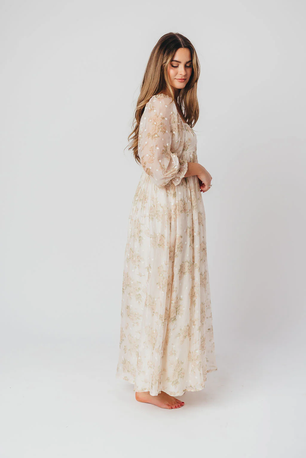 Mona Maxi Dress with Smocking in Cream Floral - Bump Friendly & Inclusive Sizing (S-3XL) - Image 6