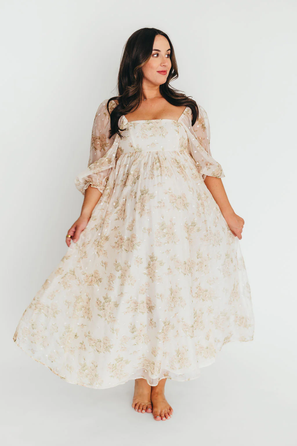 Mona Maxi Dress with Smocking in Cream Floral - Bump Friendly & Inclusive Sizing (S-3XL) - Image 7