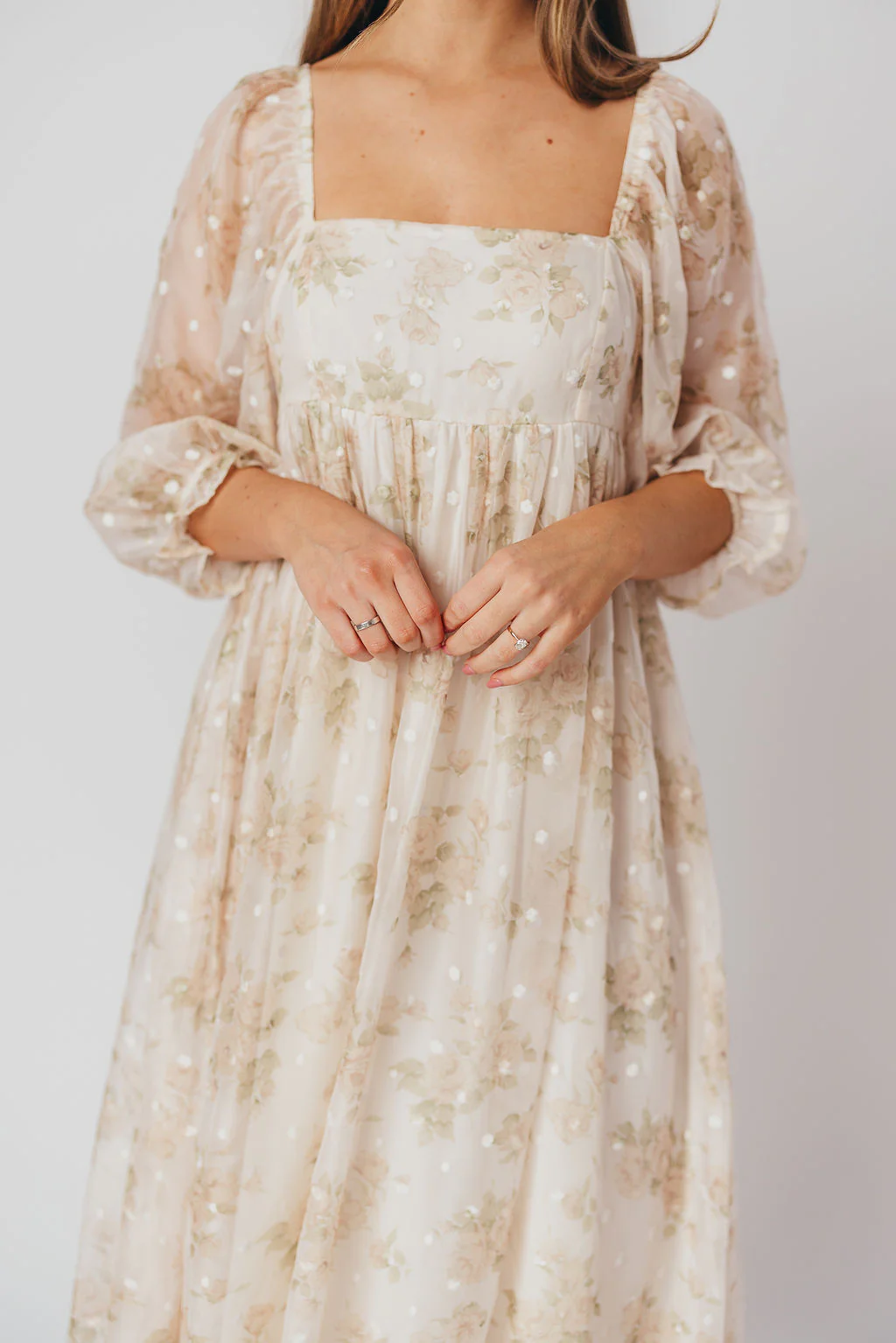 Mona Maxi Dress with Smocking in Cream Floral - Bump Friendly & Inclusive Sizing (S-3XL) - Image 9