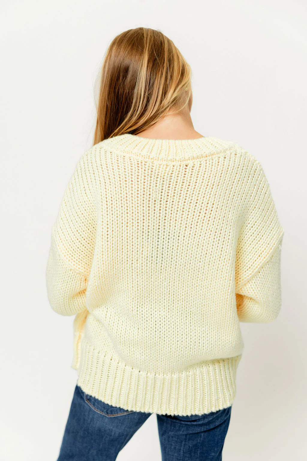Lindsey Balloon Sleeve V-Neck Sweater in Butter - Image 6