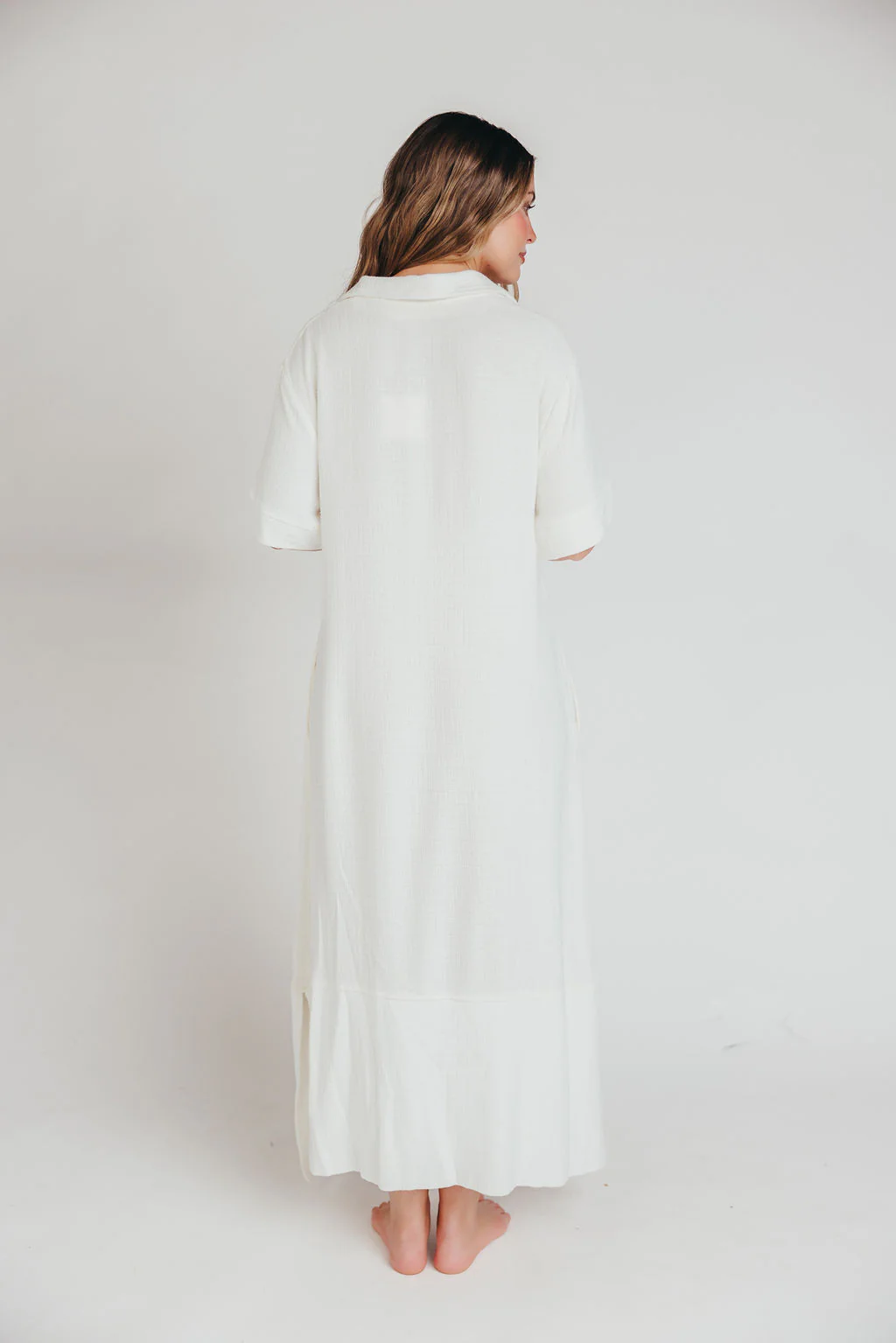 Fallon Linen-Blend Collared Midi Dress in Ivory - Bump Friendly - Image 19