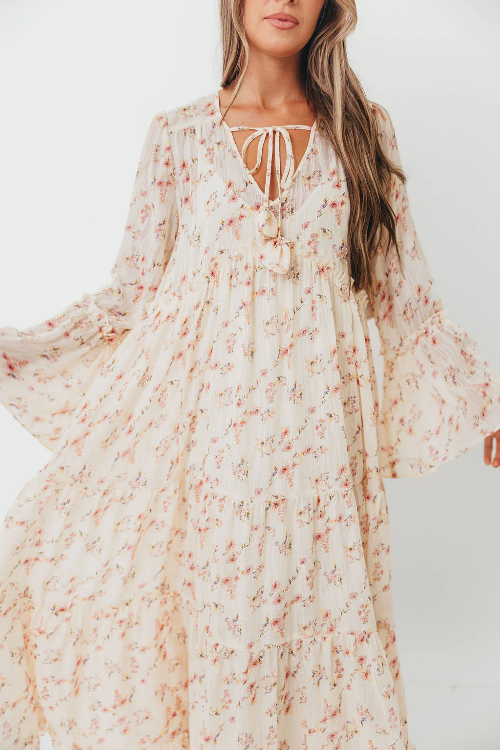 Lisa Woven Floral V-Neck Maxi Dress with Detachable Liner in Cream Multi - Bump Friendly