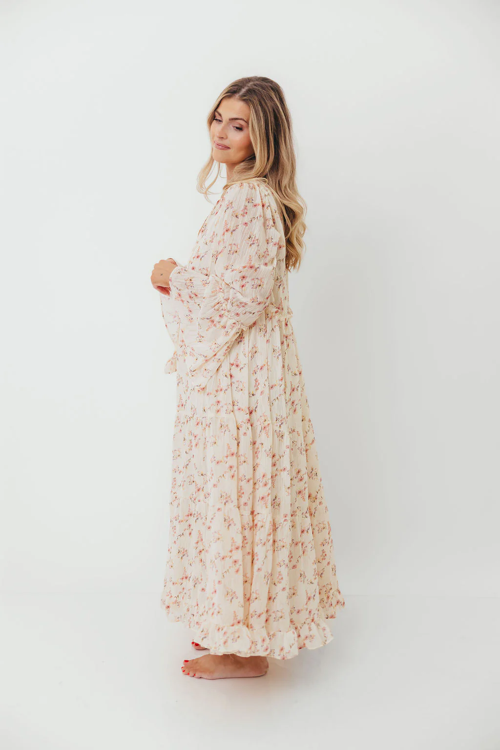 Lisa Woven Floral V-Neck Maxi Dress with Detachable Liner in Cream Multi - Bump Friendly - Image 11