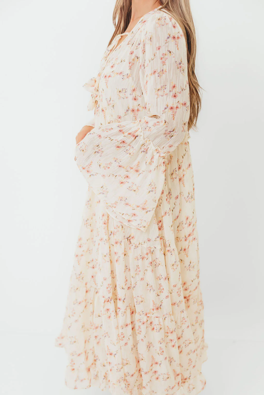 Lisa Woven Floral V-Neck Maxi Dress with Detachable Liner in Cream Multi - Bump Friendly - Image 19