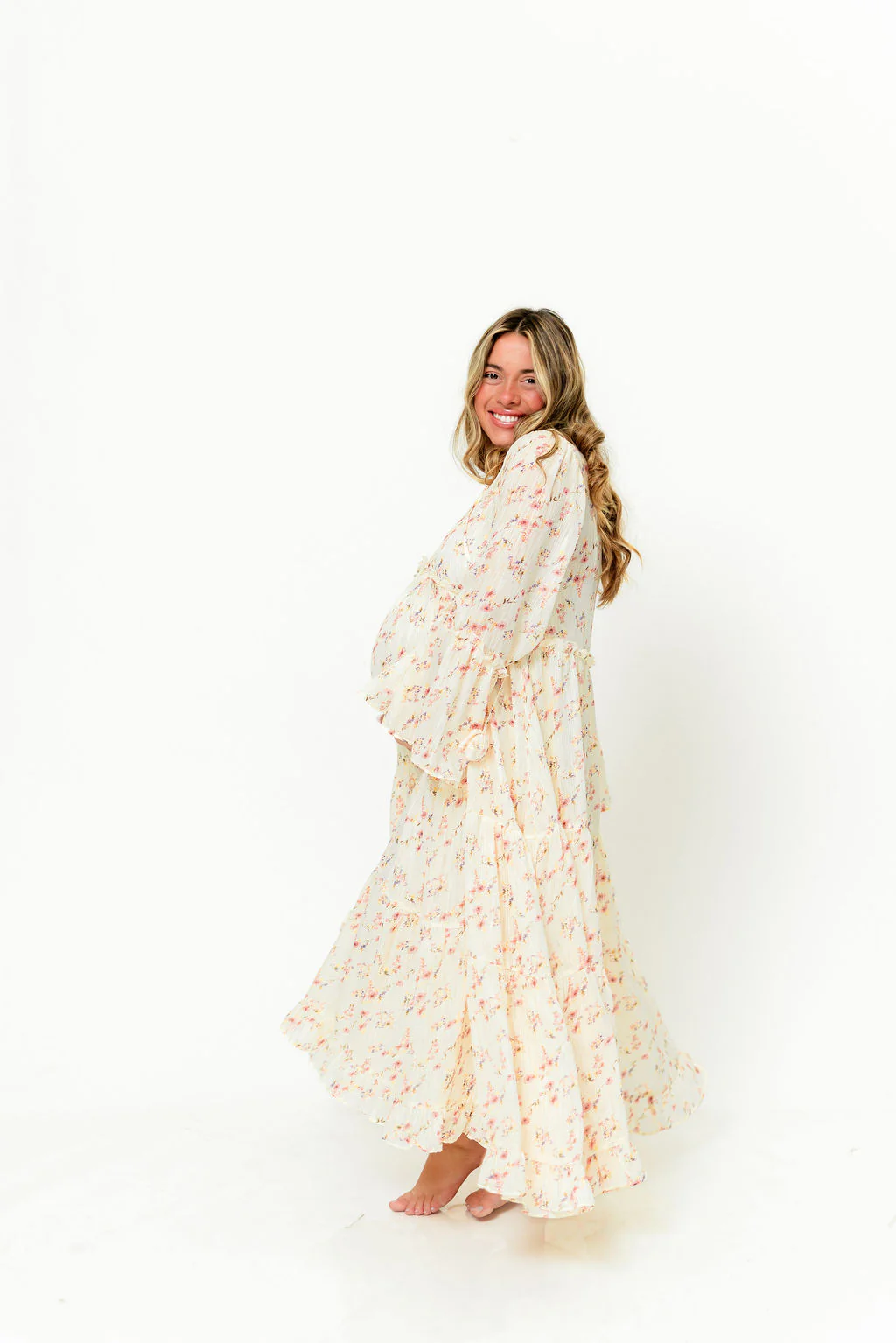 Lisa Woven Floral V-Neck Maxi Dress with Detachable Liner in Cream Multi - Bump Friendly - Image 25