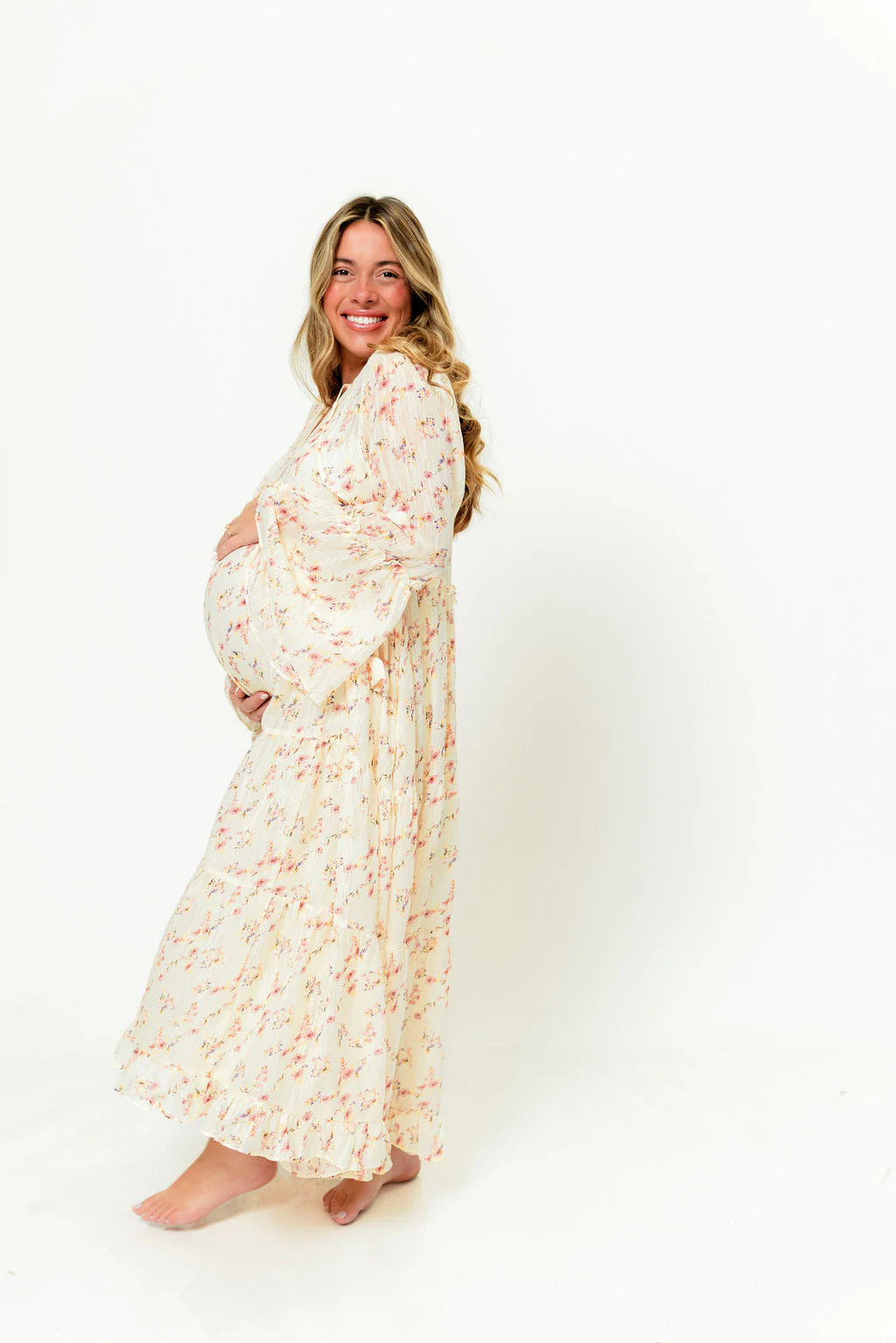 Lisa Woven Floral V-Neck Maxi Dress with Detachable Liner in Cream Multi - Bump Friendly - Image 27