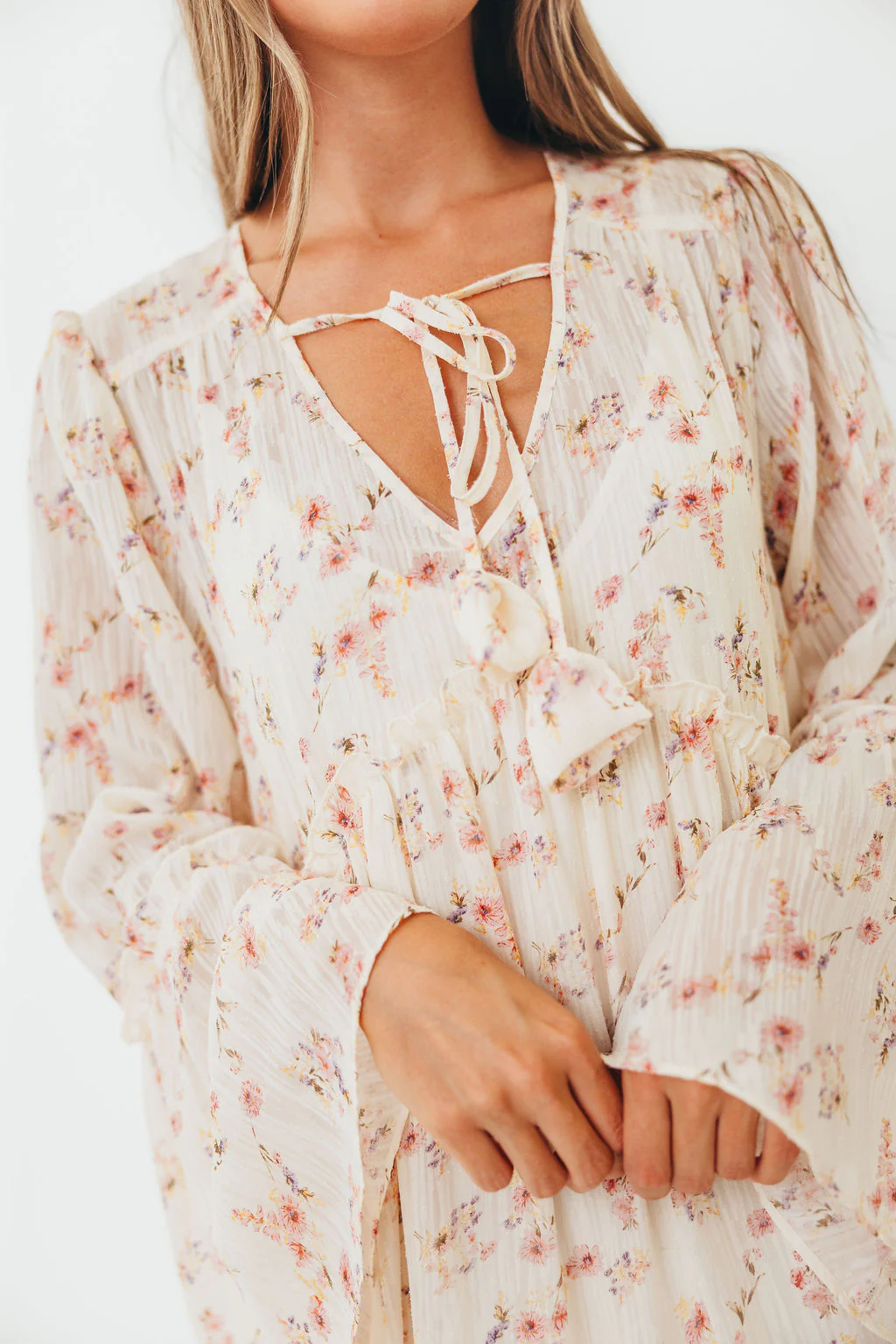 Lisa Woven Floral V-Neck Maxi Dress with Detachable Liner in Cream Multi - Bump Friendly - Image 8
