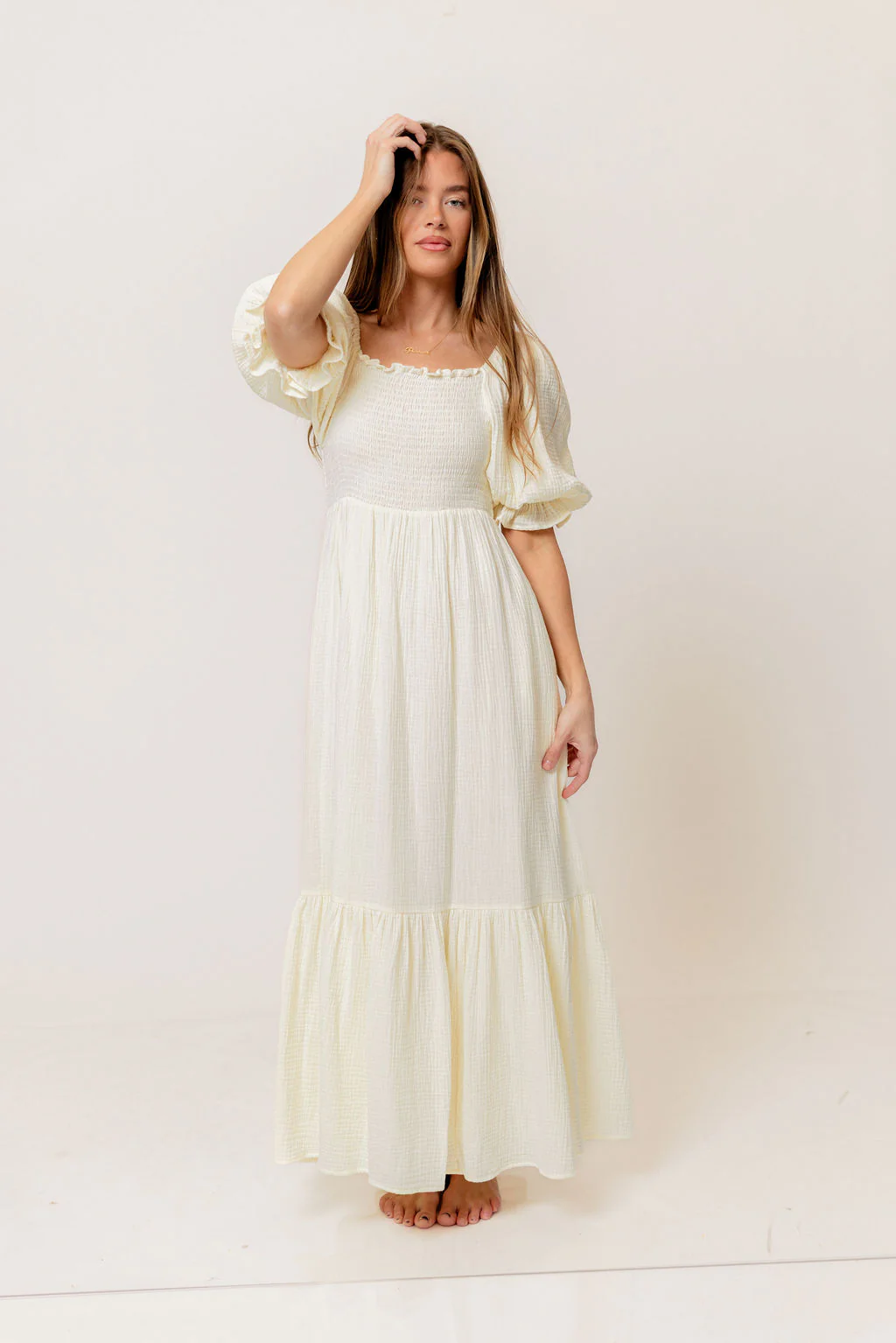 Modest Liv 100% Cotton Maxi Dress in Cream - Bump Friendly - Image 7