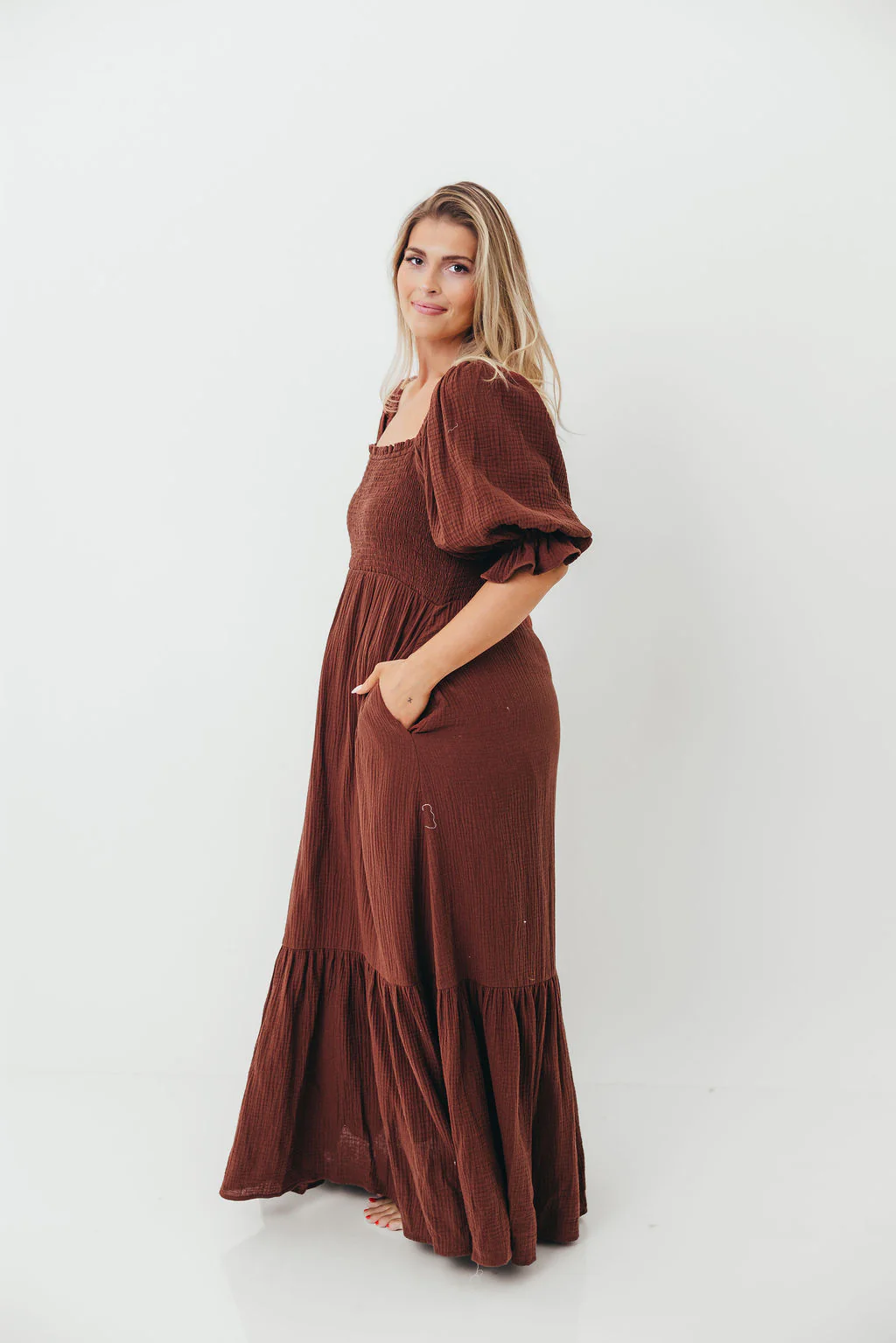Livvy 100% Cotton Maxi Dress in Rust Brown - Bump Friendly - Image 12