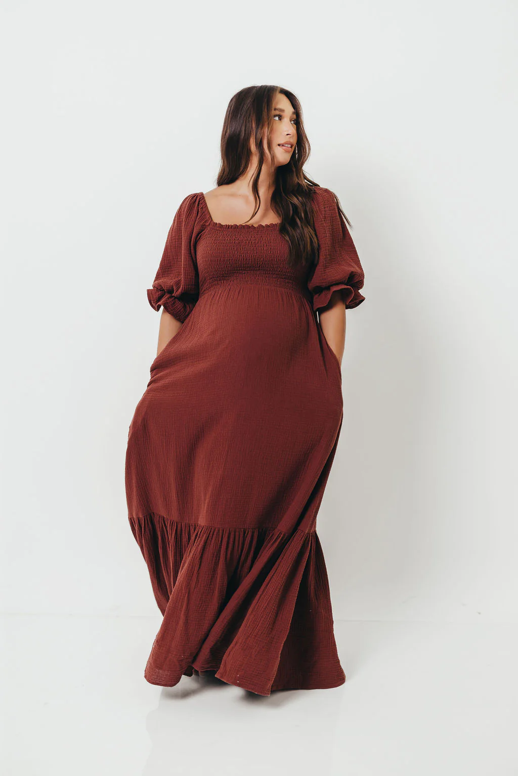 Livvy 100% Cotton Maxi Dress in Rust Brown - Bump Friendly - Image 18