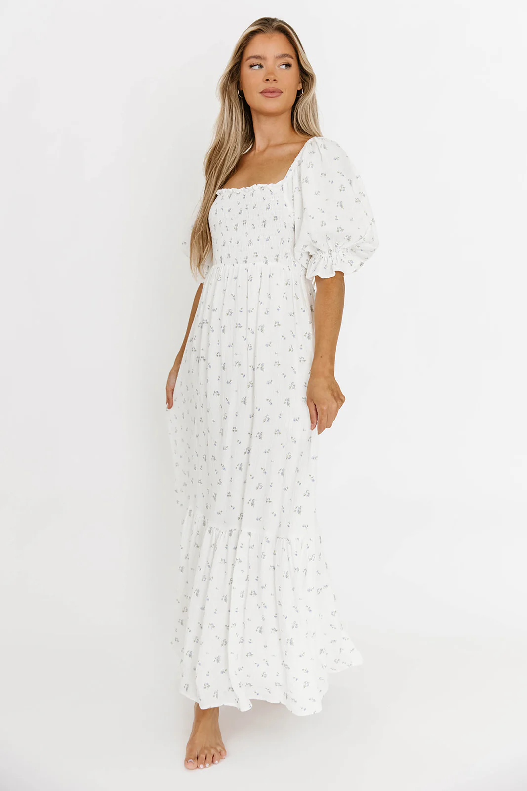 Livvy 100% Cotton Maxi Dress in Off-White / Blue Floral - Bump Friendly & Inclusive Sizing - Image 15