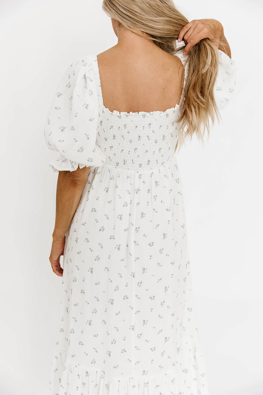 Livvy 100% Cotton Maxi Dress in Off-White / Blue Floral - Bump Friendly & Inclusive Sizing - Image 19