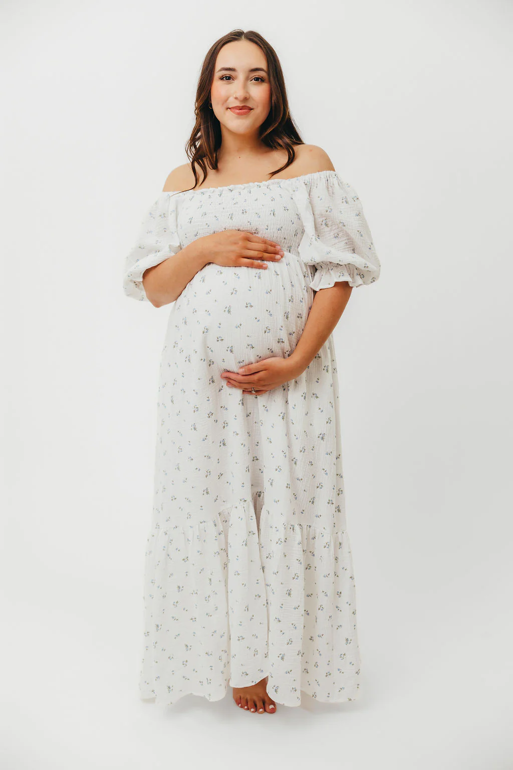 Livvy 100% Cotton Maxi Dress in Off-White / Blue Floral - Bump Friendly & Inclusive Sizing - Image 30