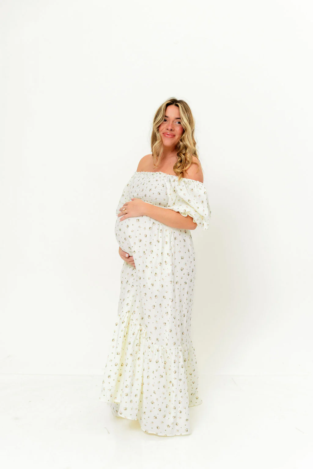 Livvy 100% Cotton Dress in Ivory/Pink Floral (Fully Lined) - Bump Friendly