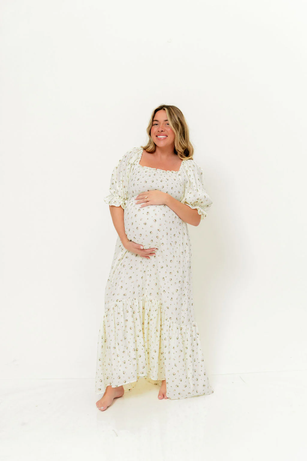Livvy 100% Cotton Dress in Ivory/Pink Floral (Fully Lined) - Bump Friendly - Image 2