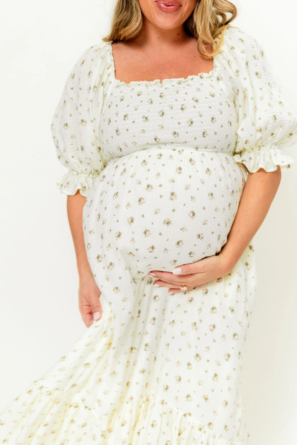 Livvy 100% Cotton Dress in Ivory/Pink Floral (Fully Lined) - Bump Friendly - Image 3