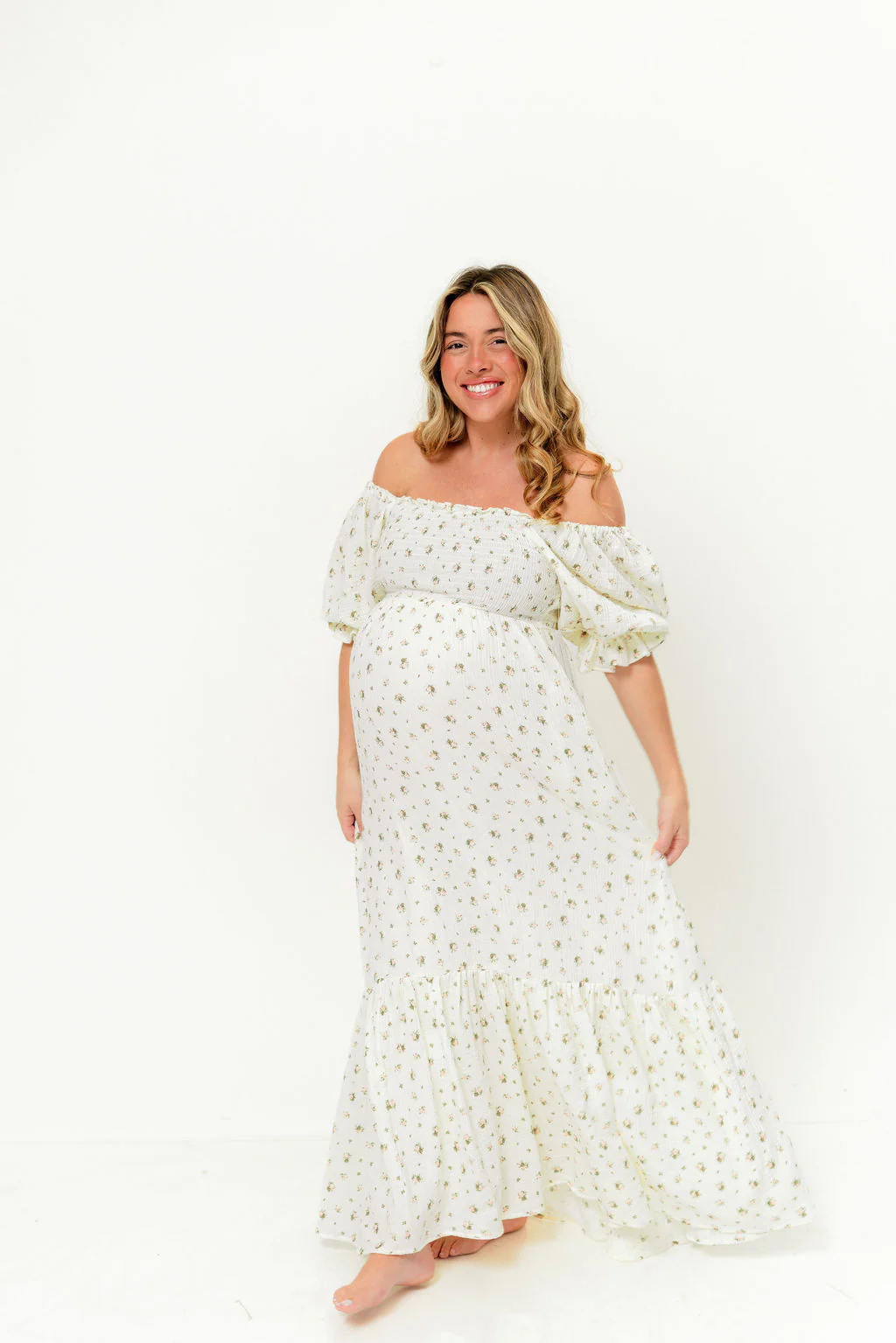 Livvy 100% Cotton Dress in Ivory/Pink Floral (Fully Lined) - Bump Friendly - Image 4