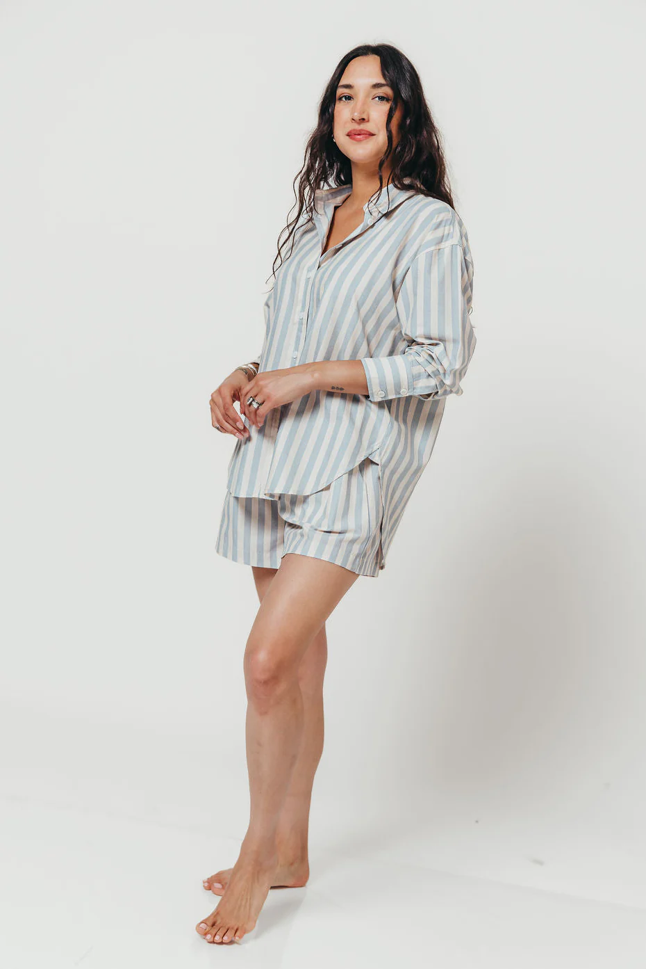 Sharon Striped Shirt in Dusty Blue - Image 2