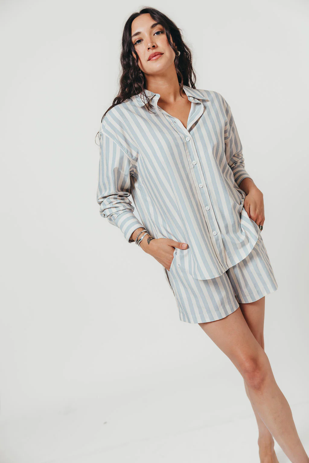 Sharon Striped Shirt in Dusty Blue - Image 4