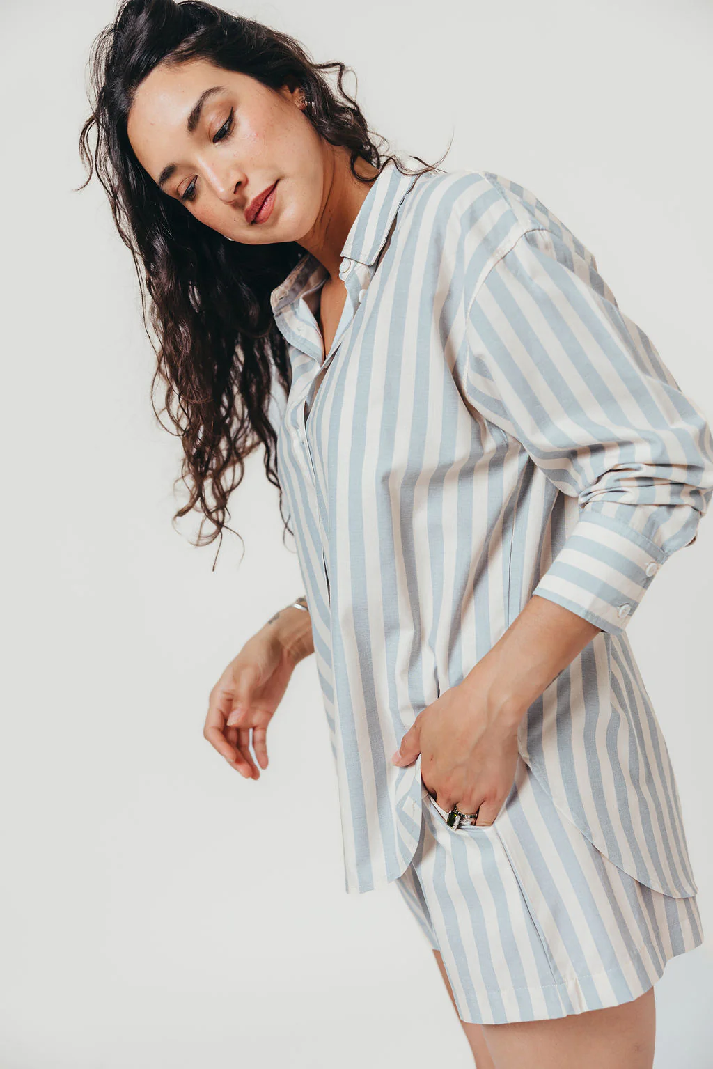 Sharon Striped Shirt in Dusty Blue - Image 8
