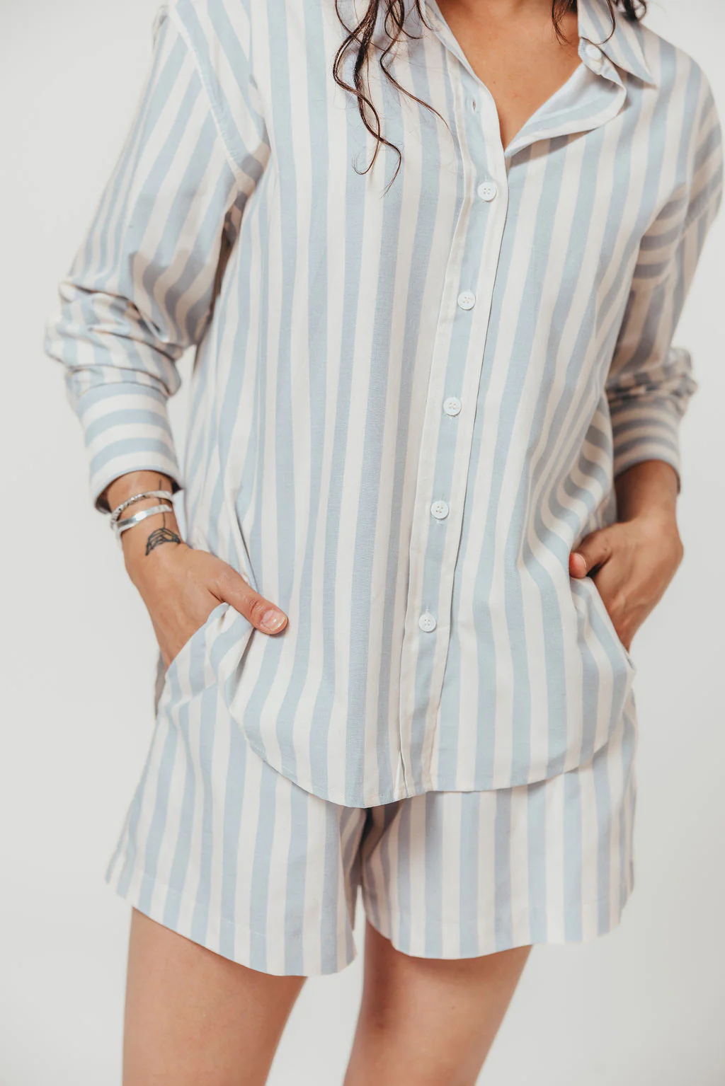 Callahan Striped Shorts in Dusty Blue - Image 2